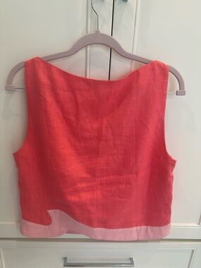 STAUD Pink Sleeveless Linen Tank with Pale Pink Hem